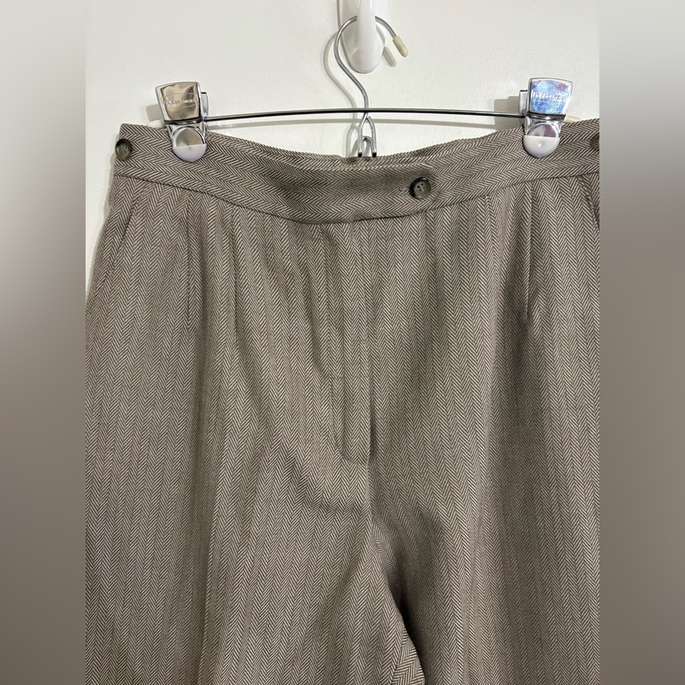 Harvé Benard Sport 100% Wool Beige Herringbone 2-Piece Pant Suit SIZE 12 - Picture 3 of 9